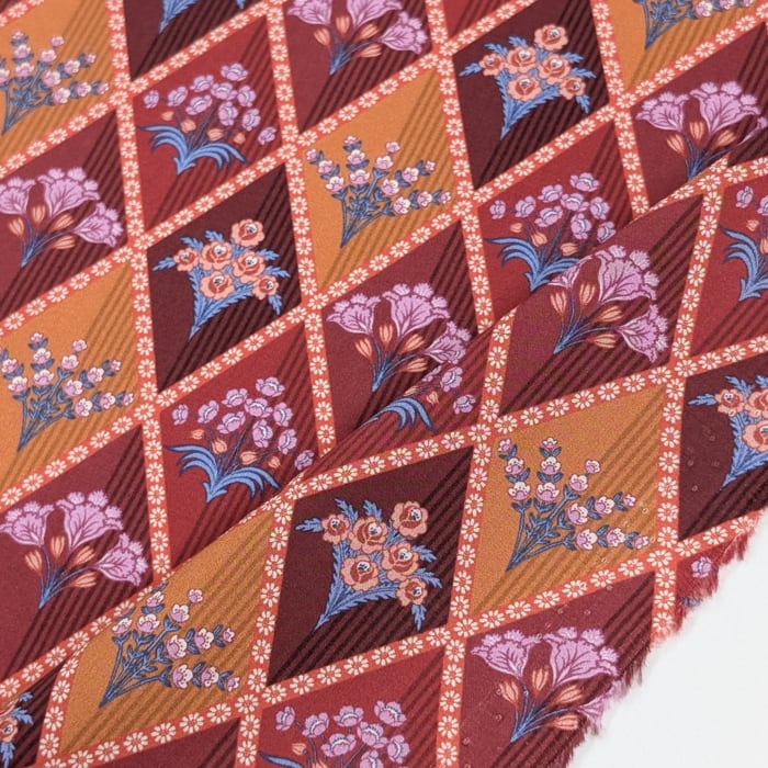 リバティ・ファブリックス タナローン Floral Harlequin フローラル・ハーレクイン オレンジ&ワインレッド 約108×50cm