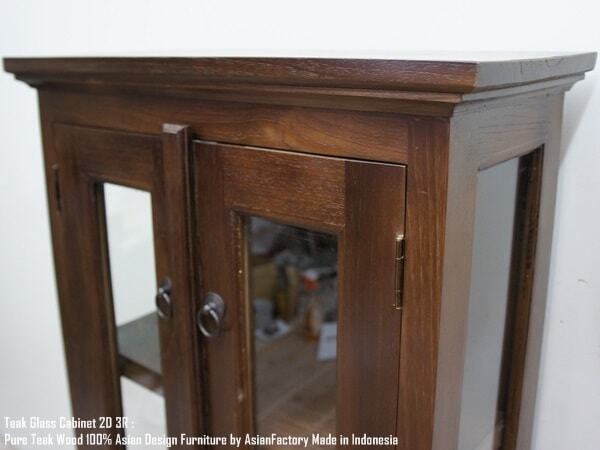 チーク無垢材 ガラスキャビネット 2D3R ダークブラウン 本棚