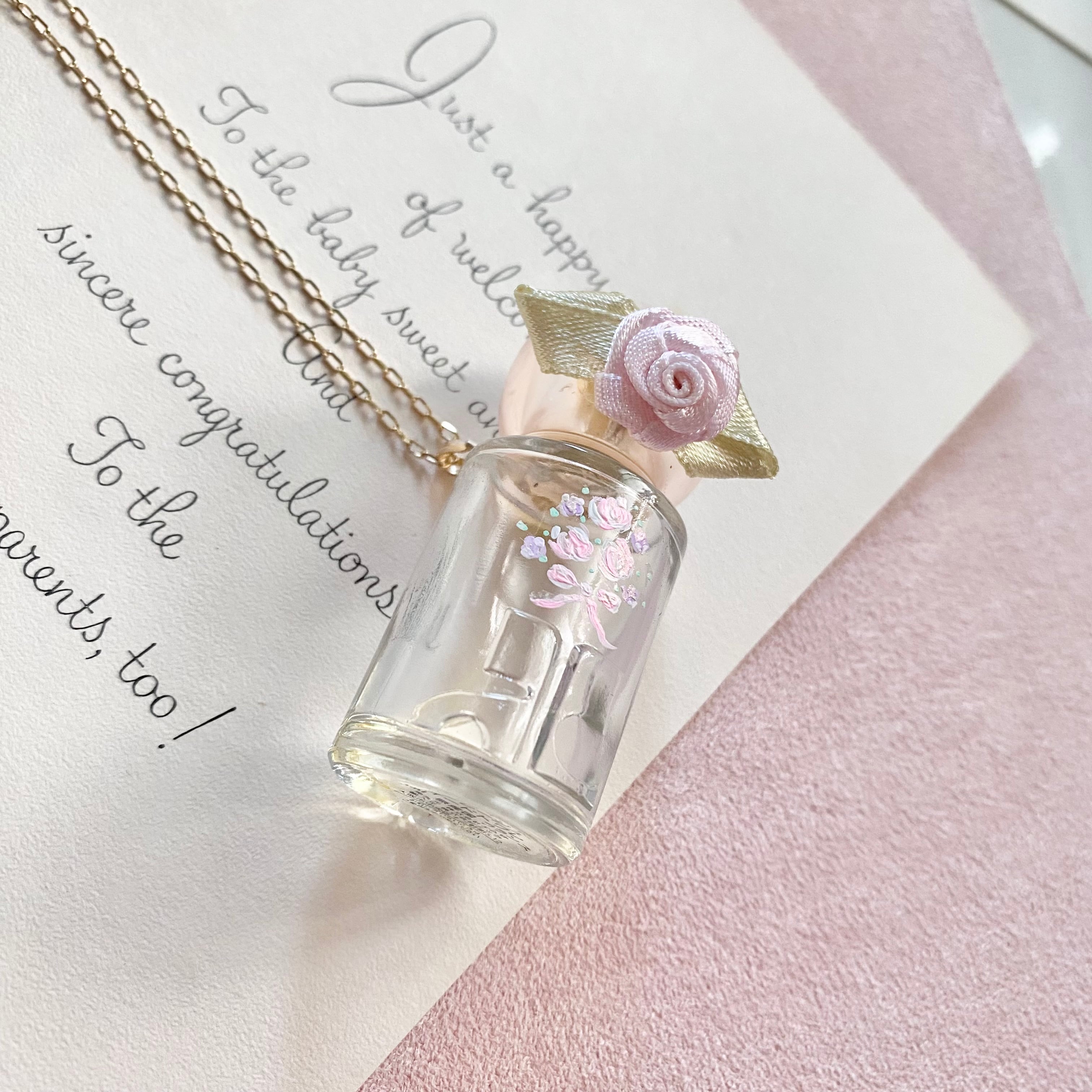 (花束の思い)Hand painted perfume neckless ペイント香水瓶ネックレス