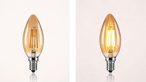 フィラメント型LEDシャンデリア電球 色温度2300K 15W相当 調光対応 口金E12、E14 カラーガラス