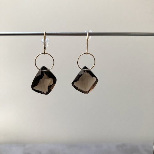 Ind Gem Earrings ~smoky quartz free form~