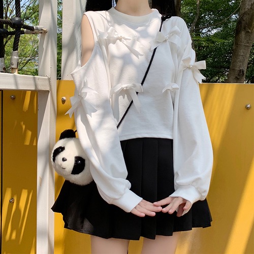 ✞ ラウンドネックストラップレスリボンショートセーター ロング スウィート ✞ゴスロリ SM ミリ 甘ロリ クラロリ 和ロリ エレガント 黒ロリ 姫ロリ 華ロリ BB-BB4476482622