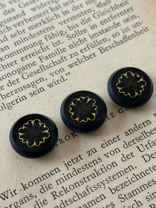 15mm Japanese Vintage ボタン ダークブラウン×ゴールド レトロ アクセサリーパーツ 装飾材 カルトナージュ