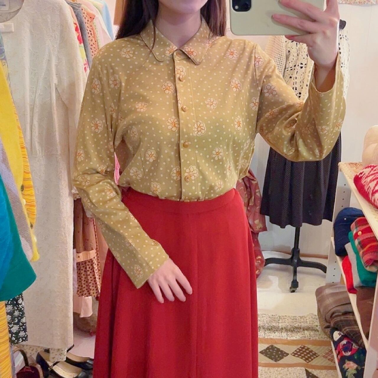 handwriting flower dot printed blouse