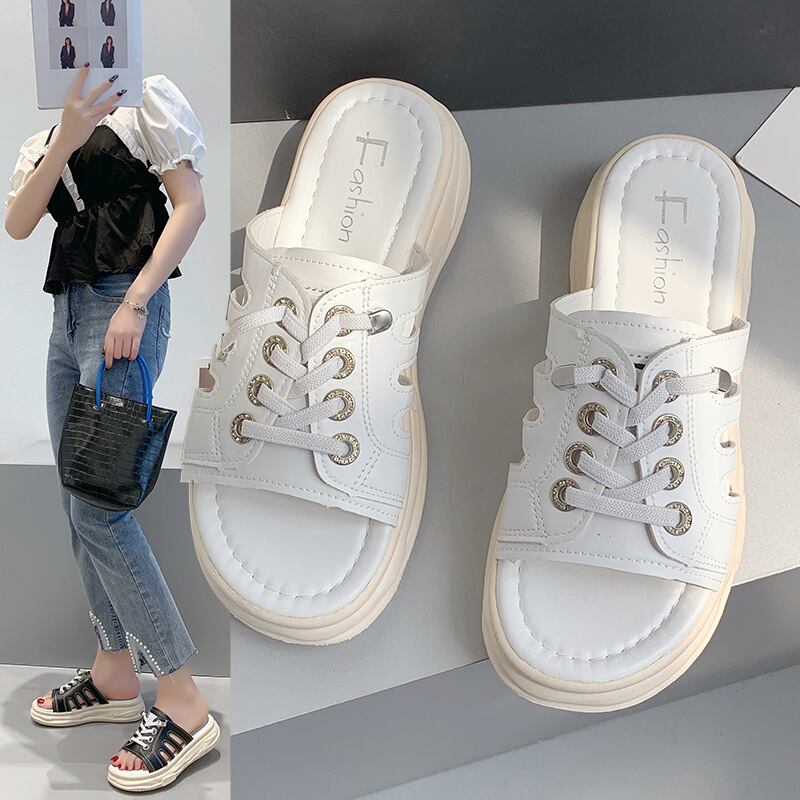 初回送料無料厚底カジュアルスリッパレディースシューズラウンドオープントゥ