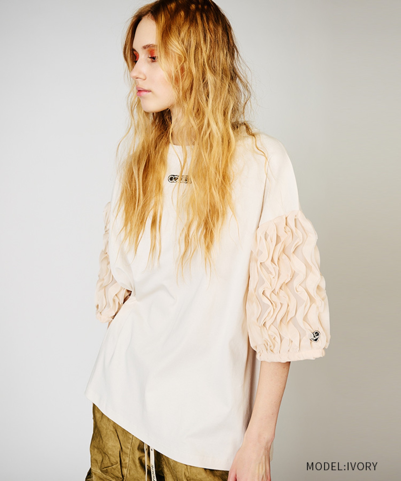 フリルスリーブルーズTシャツ (IVORY) CQ-48031