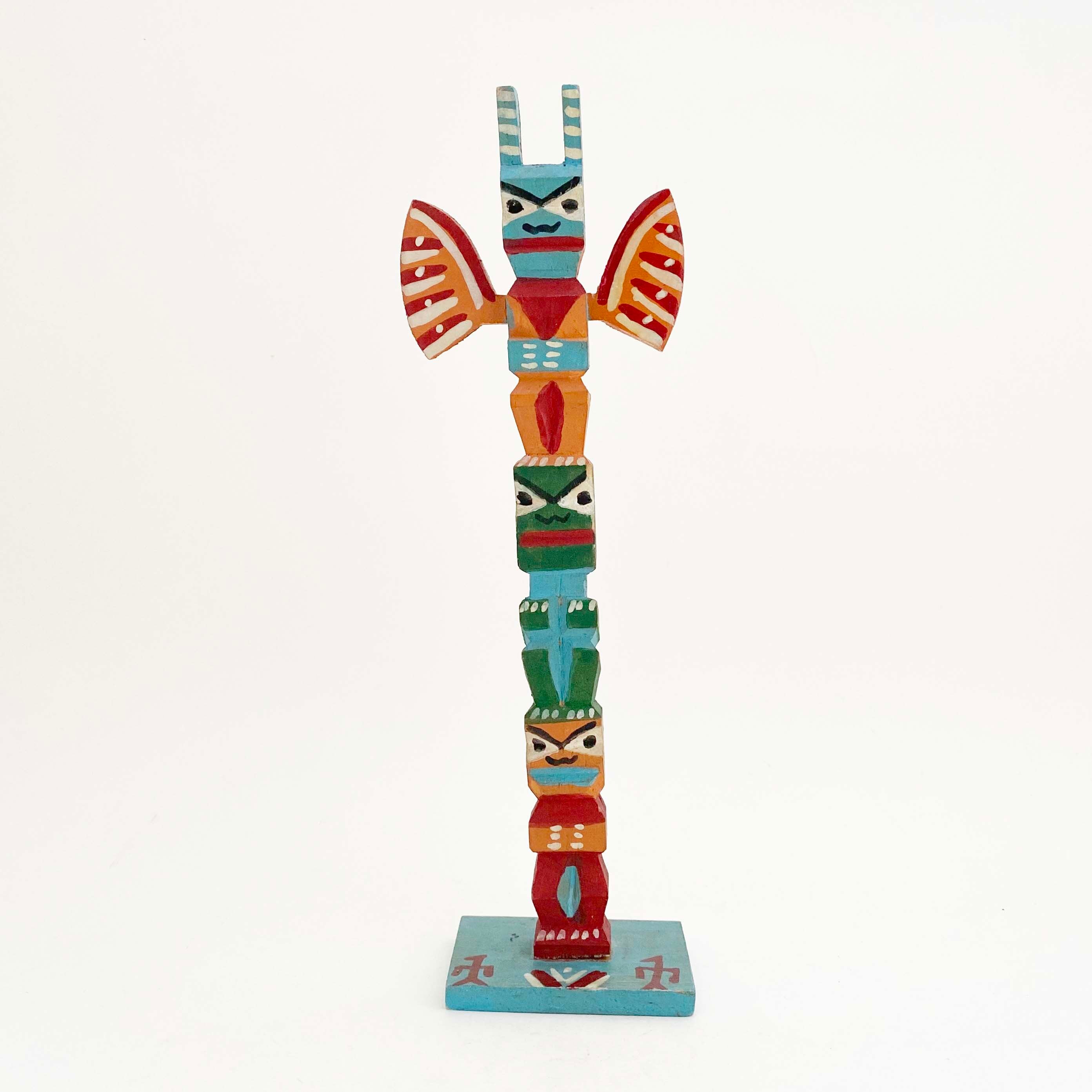 ヴィンテージ・トーテムポール（アラスカ先住民 / 木製ハンドペイント）23cm
