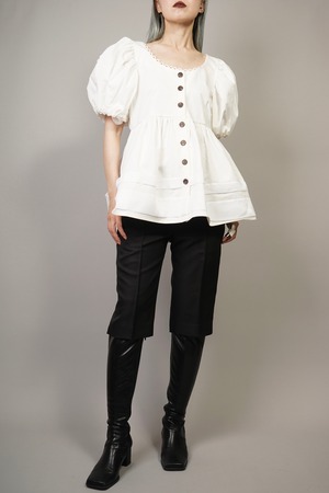 FRONT BUTTON BALLOON SLEEVE TOPS  (WHITE) 2105-27-52