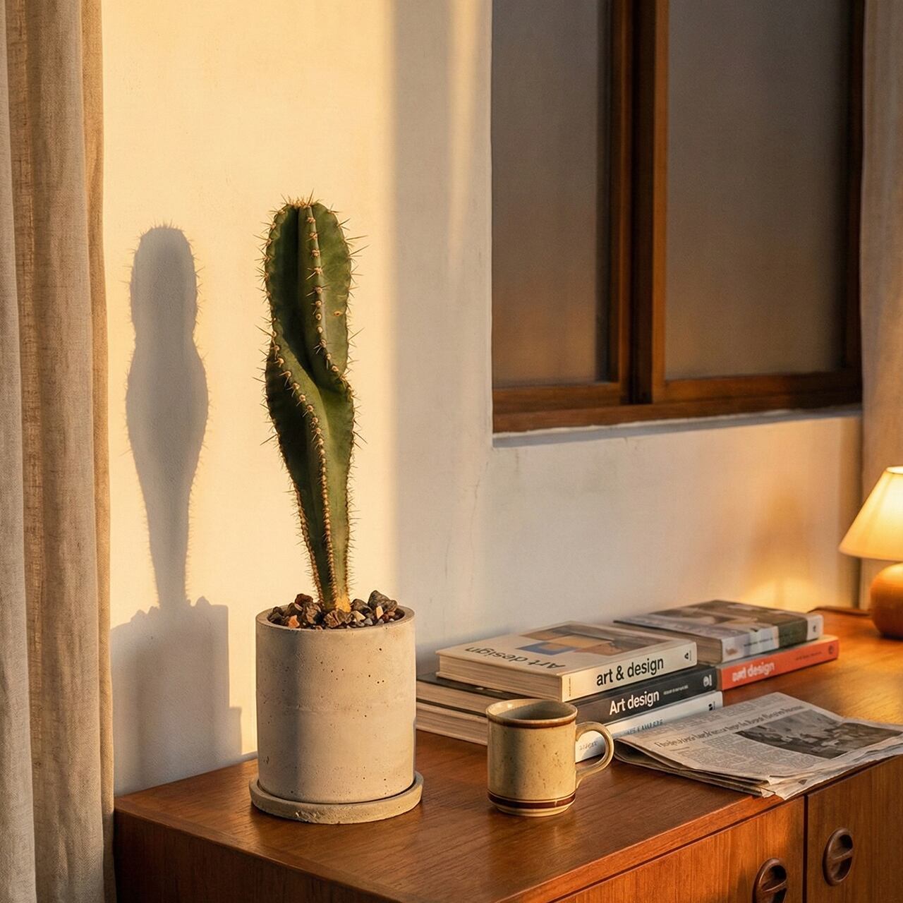 セレウス・スピラリス|スパイラルフォルムが魅力の一点物サボテン【虫発生抑制/手作りモルタル鉢】