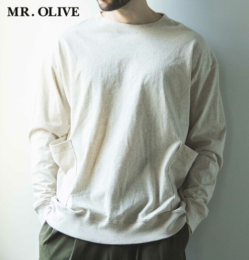 MR.OLIVE ミスターオリーブ ロンT Tシャツ カットソー ポケット付 長袖 ORGANIC BREND COTTON / SMOCK SHIRT Oatmeal M241111
