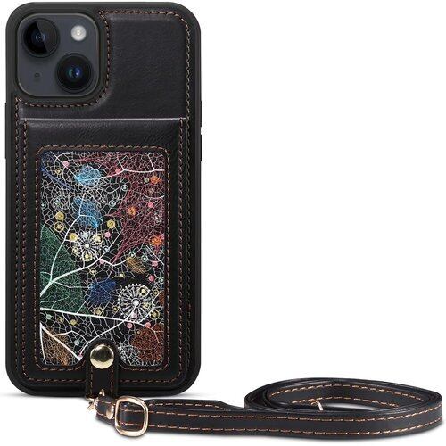 背面手帳型 iPhone 14 ケース iPhone 13 ケース 背面手帳型 レザー カバー カード収納 肩掛け 首かけ 斜めがけ ショルダー ケース アイフォン 14 アイフォン 13 財布型 ケースカバー 片手操作 スタンド機能 落ち着いた 落下防止 耐久性耐汚れ お洒落 人気 可愛 プレゼント iPhone14/iPhone13兼用、ブラック 2014