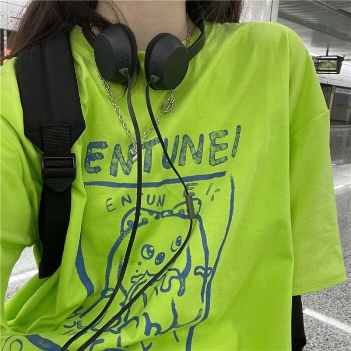 グリーンルーズプリントTシャツ サマートップス 夏物 モンロー14898284566