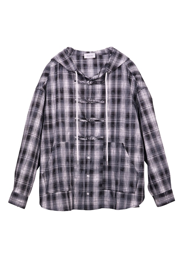 Nora Lily / ノラリリー Fade Check China Shirt Hoodie/ ブラック