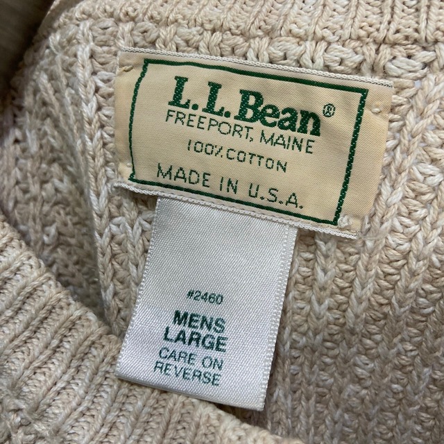 USA製 L.L.Bean リブ編みコットンセーター 畦編 無地 ベージュ L