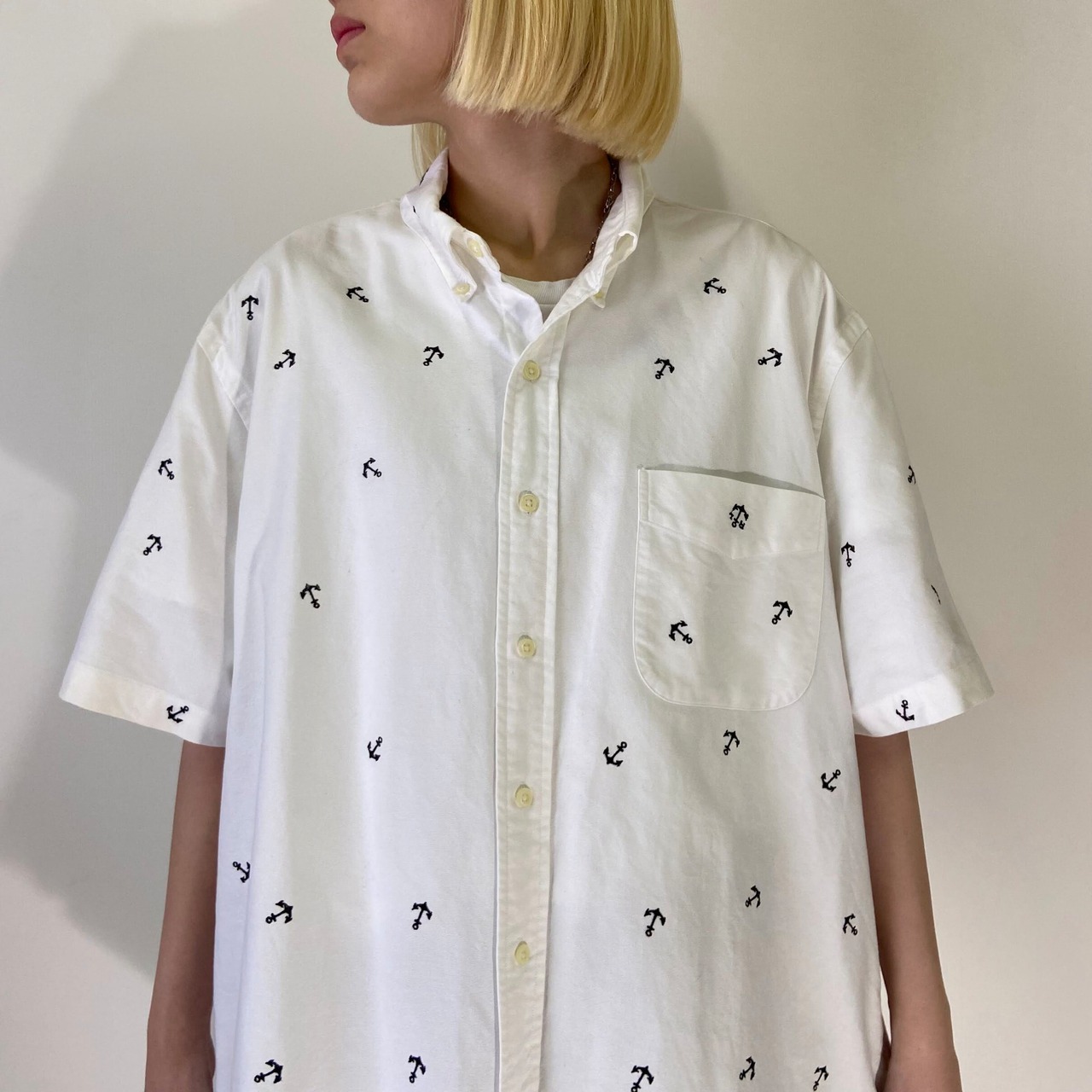 Ralph Lauren ラルフローレン いかり 総柄 刺繍 コットン 半袖 ボタン 