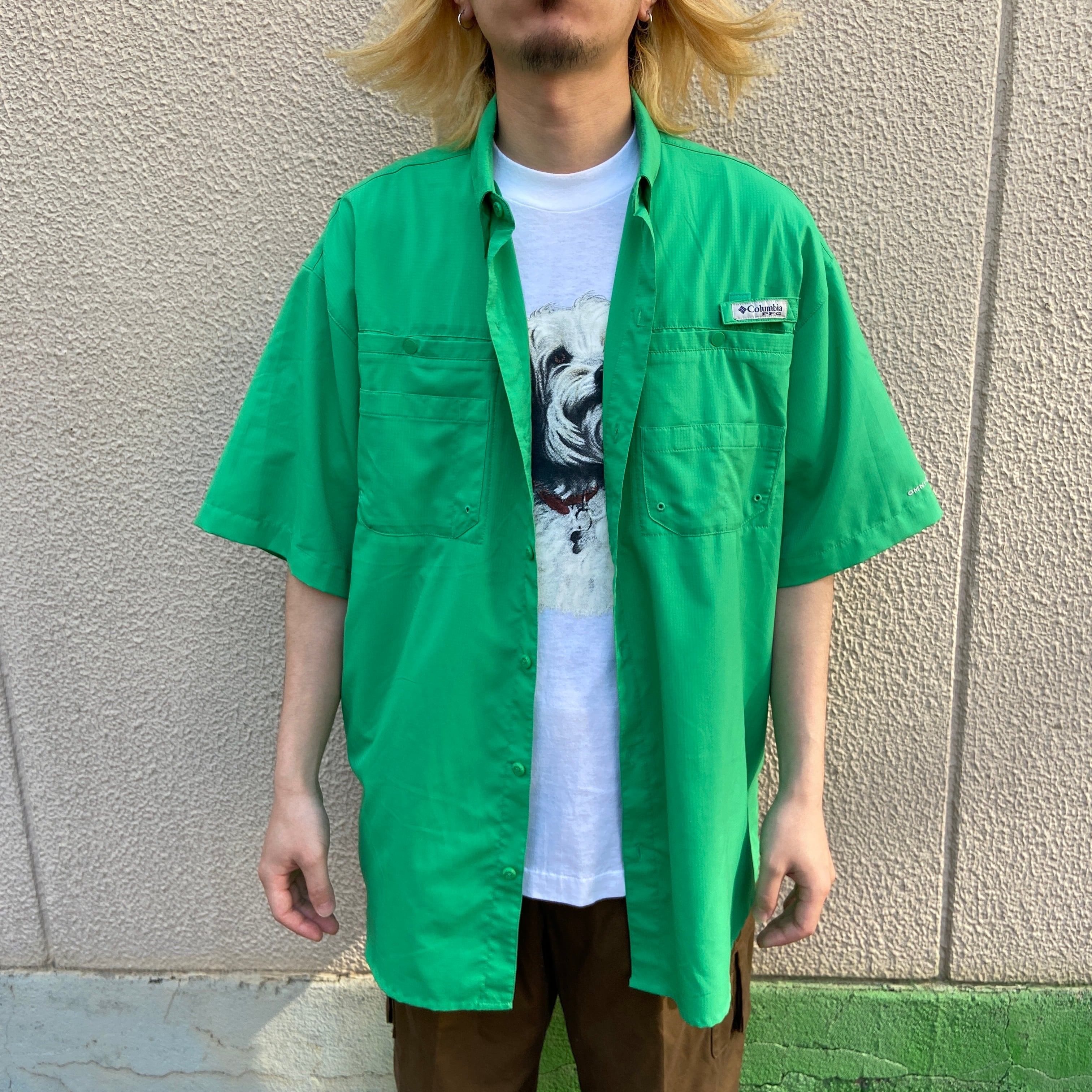 Columbia コロンビア 半袖フィッシングシャツ 緑 L オムニシェイド