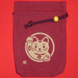 巾着袋 “招き猫”(中) 赤
