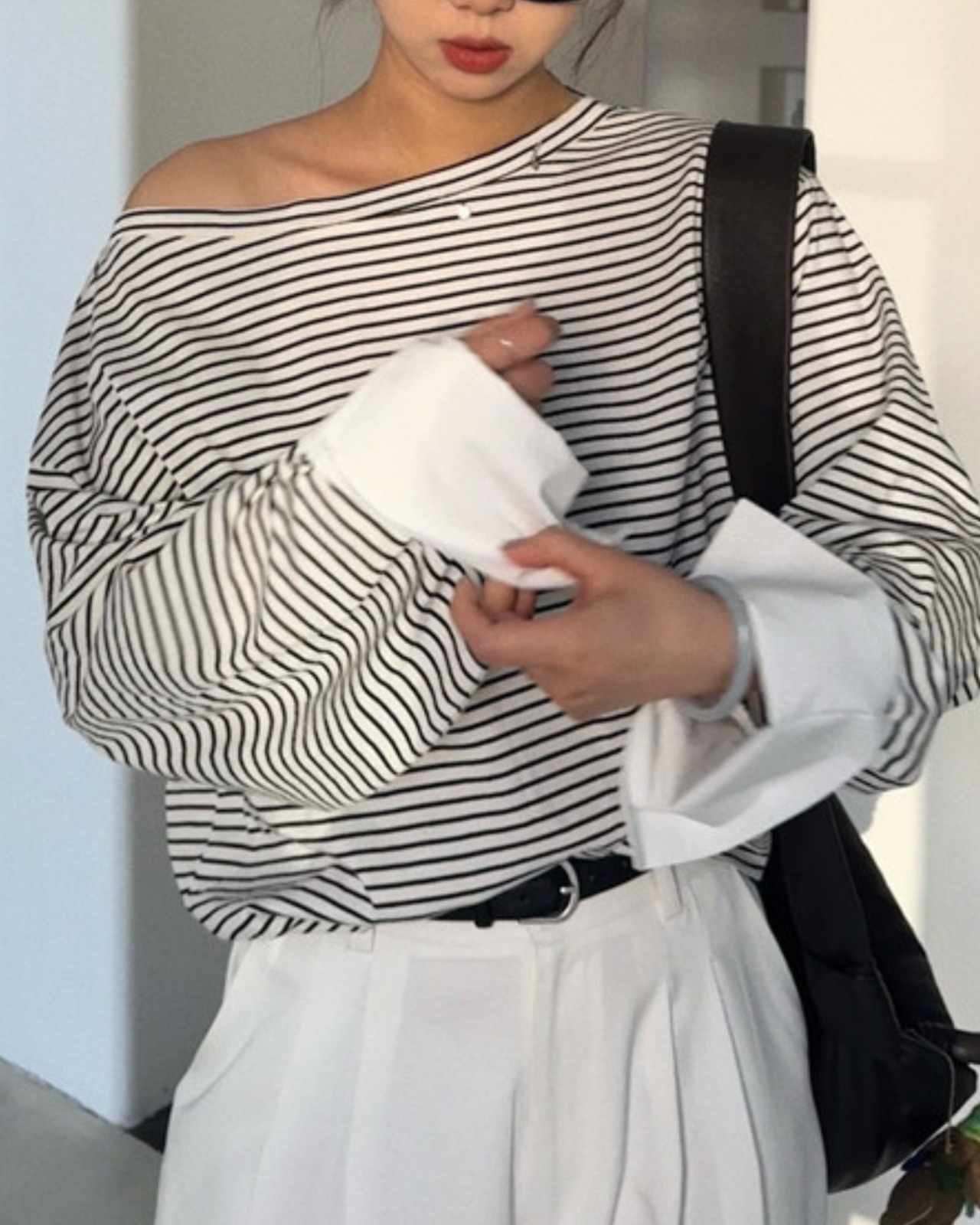 ボーダーボートネックロングスリーブシャツ A0072 - 1