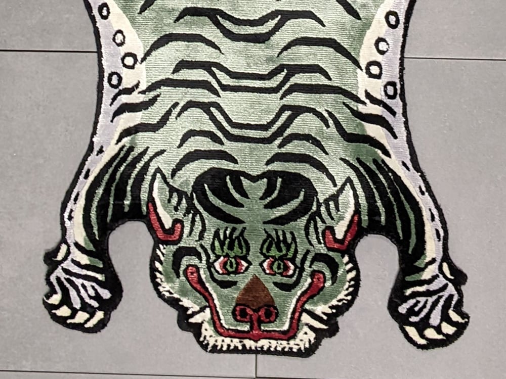 Tibetan Tiger Rug (Sサイズ シルク フォレストグリーン 056) チベタン