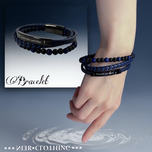 【先着39点限定】BLUE STONE PU LEATHER LAYERED BRACELET