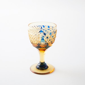数量限定　江戸切子　アンバークリスタルガラス　食前酒　(琥珀色瑠璃)