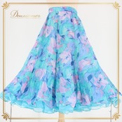 社交ダンス 衣装 スタンダード スカート レッスンウェア レディース 水色 U:NA ユーナ 青 ピンク系 ブルー系 花柄 パニエ 練習着 上品 フラワー デザイン ふんわり 二重スカート 薄手 おしゃれ フェミニン エレガント ダンスウェア 発表会 パフォーマンス 着やすい ストレッチ スカート丈 大人用 Mサイズ 日本製