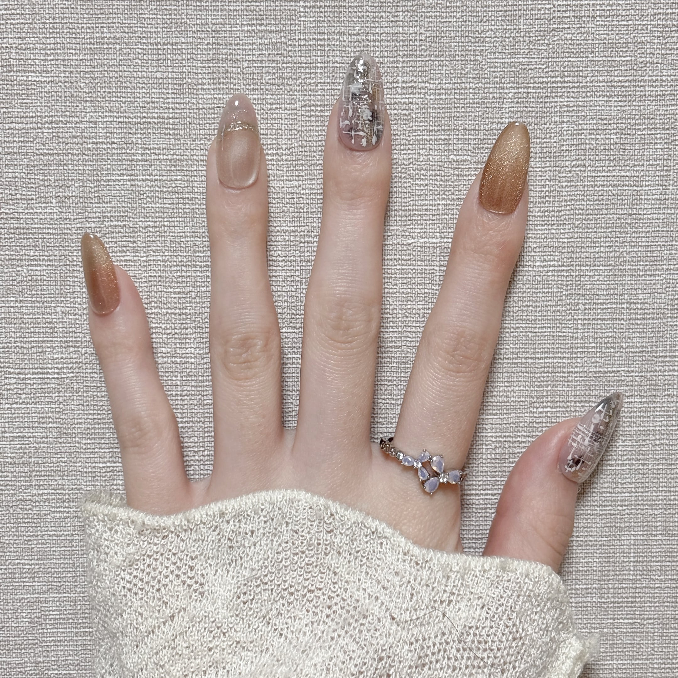 k ネイルチップ N74》既成ネイルチップ24枚セット ピンク クリア 金箔 ロング ギャル