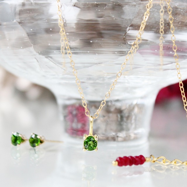 クロムダイオプサイドのひと粒ネックレス｜4mm｜14Kgf