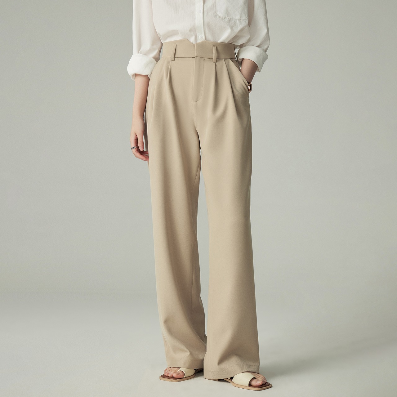 ハイウエスト ワイドレッグカジュアルパンツ H0030