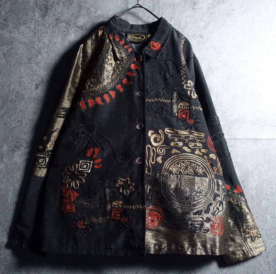 Black Various Motif Embroidered Design Jacket