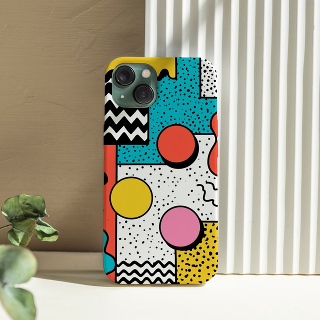 受注生産 iPhoneケース 丸とギザギザのカラフル抽象｜レトロポップ PABS019C