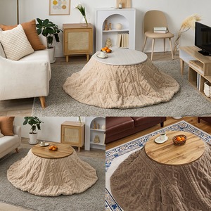 【完成品】円形折れ脚カジュアルコタツ＋うす掛け布団 2点セット 天板リバーシブル こたつ2種x掛け布団2種 モネ68モクモク 幅68cm