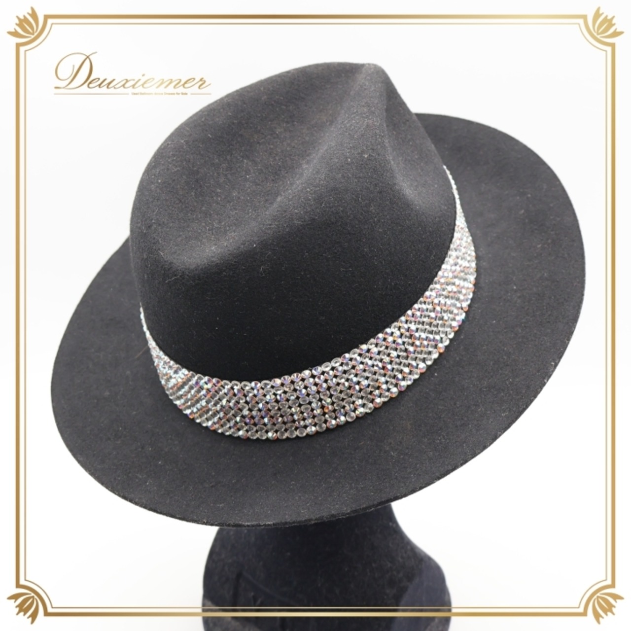 ダンス 衣装 帽子 ハット ブラック系 タカダンス TAKA DANCE 黒 ラインストーン ラテン ジャズ デモ パーティー メンズ ぼうし リボン 小物 ダンス小物 イベント ステージ 競技 キラキラ 社交ダンス シルバー系