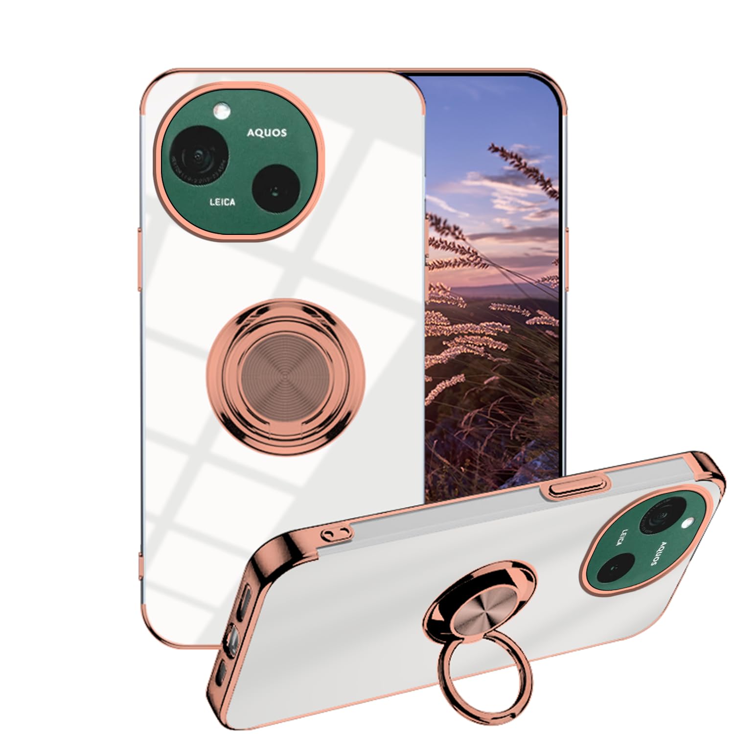 Anlalish携帯カバー 対応 Aquos R10 ケースリング Aquos R10 スマホカバー 透明 オシャレ車載ホルダー対応 人気 耐衝撃 持っているカメラ保護 (ピンク)