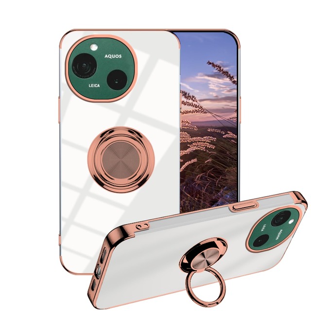 Anlalish携帯カバー 対応 Aquos R10 ケースリング Aquos R10 スマホカバー 透明 オシャレ車載ホルダー対応 人気 耐衝撃 持っているカメラ保護 (ピンク)