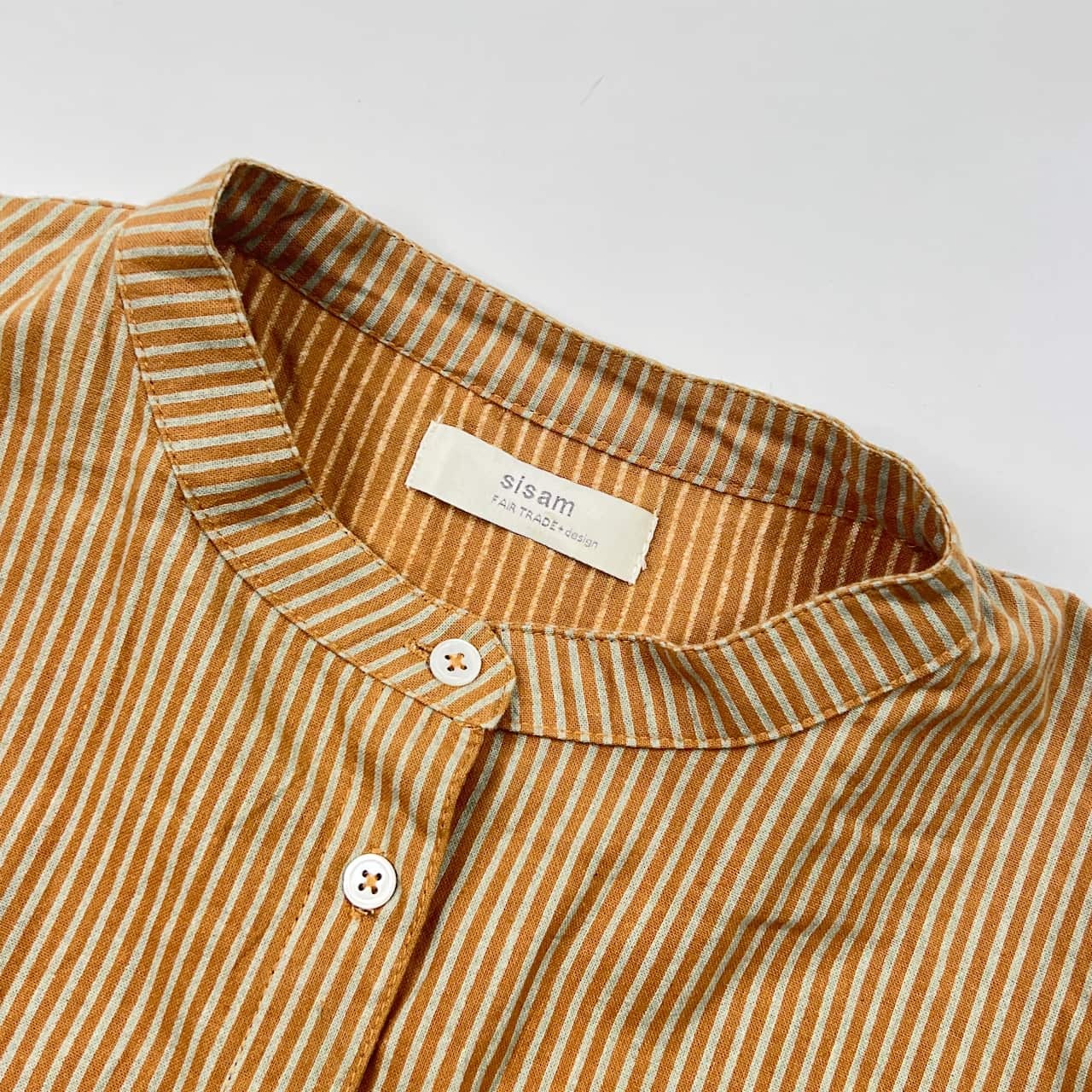 Sisam シサム ストライプ バンドカラー オーガニック コットン 長袖シャツ/レディース