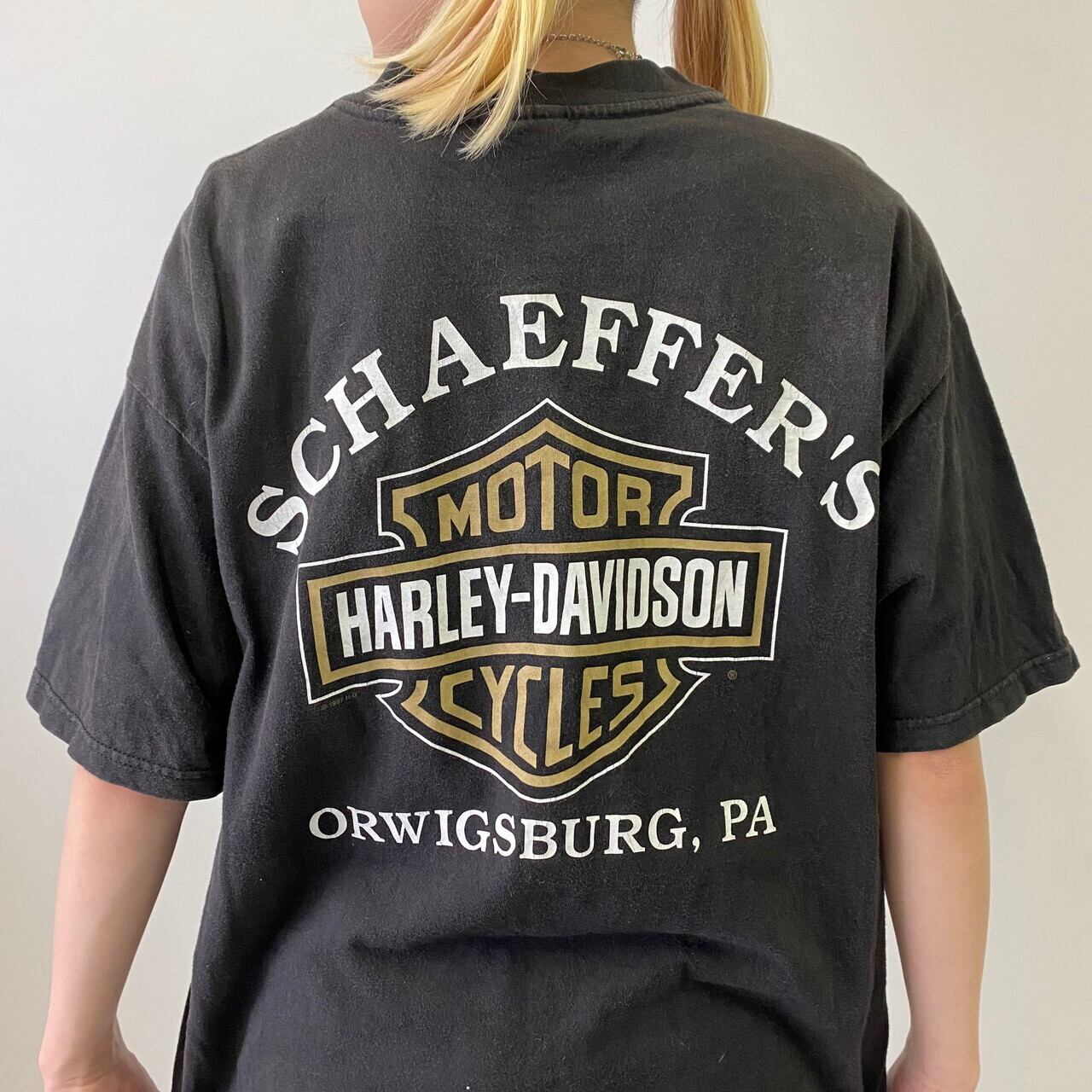 90年代 USA製 Harley-Davidson ハーレーダビッドソン 両面プリントTシャツ メンズL 古着 バックプリント 90s ビンテージ  ヴィンテージ モーターサイクル バイクTシャツ ブラック 黒【Tシャツ】【VC】 | cave 古着屋【公式】古着通販サイト