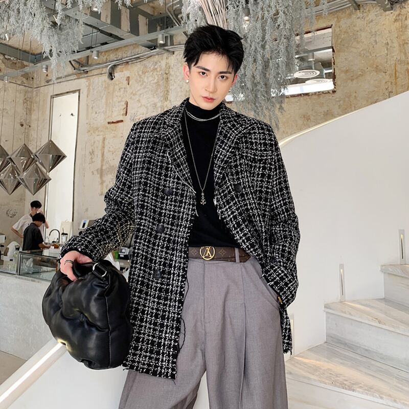 病みカッコイイ メンズファッション ストリートファッション ヒップホップ 個性的 裏原 スタンダードスタイル格子柄ルーズレッドジャケット スプリングオータムカジュアル レトロ 春物 秋物 おしゃれ メンズ 病みカッコイイ