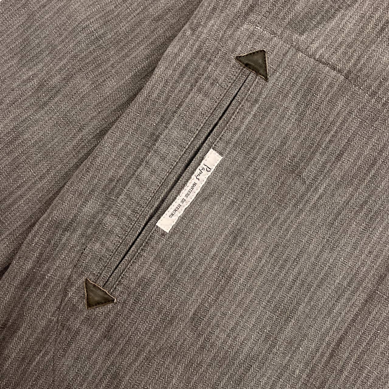 リネン混 Papas パパス ストライプ風 デザイン 長袖シャツ ジャケット M/グレー メンズ