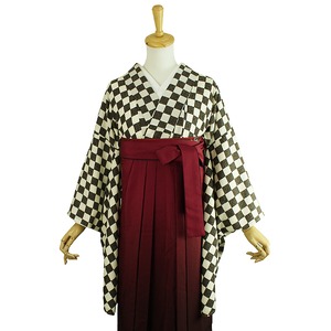 二尺袖 卒業式 小振袖 ショート丈 袴の着物 茶色 チェック 格子 洗える着物 単品