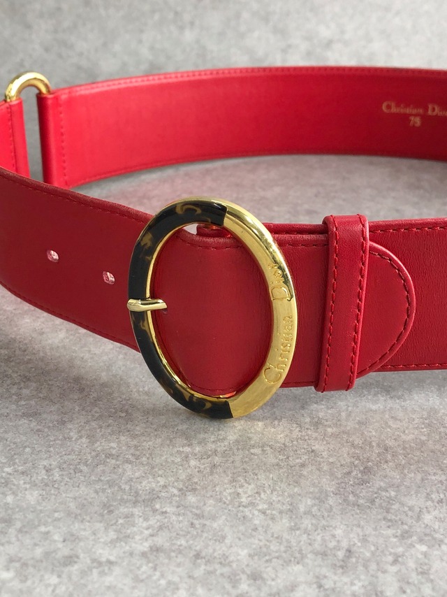 Christian Dior クリスチャン ディオール ベルト レッド オーバル レザー vintage ヴィンテージ オールド x8prhh