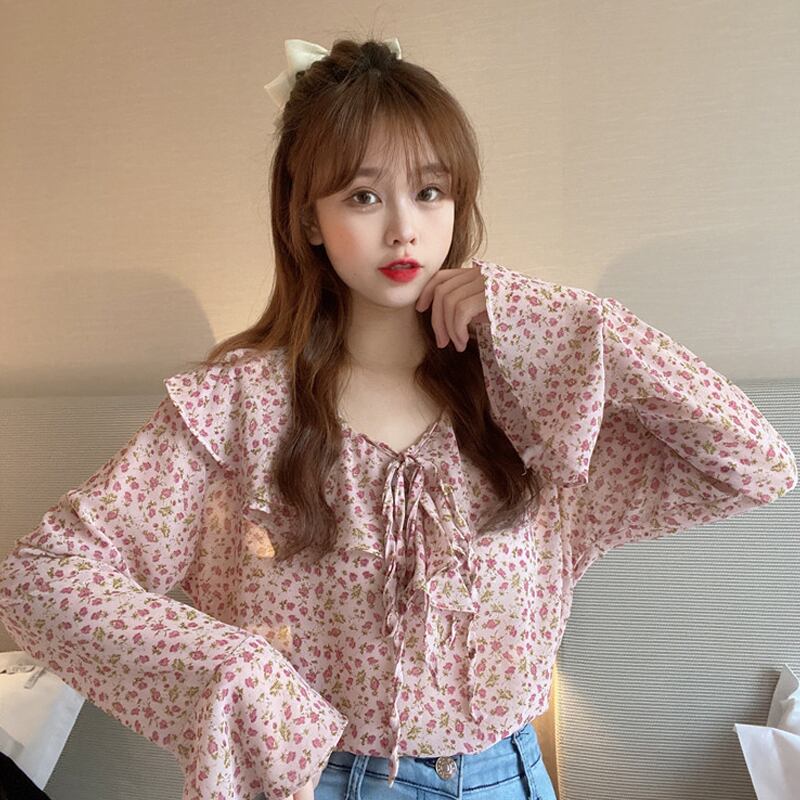 シフォンシャツ スプリングスタイルルーズトップス ロング 大人ガーリー スウィート キュート カジュアル 春物 スーパーモール30308049734