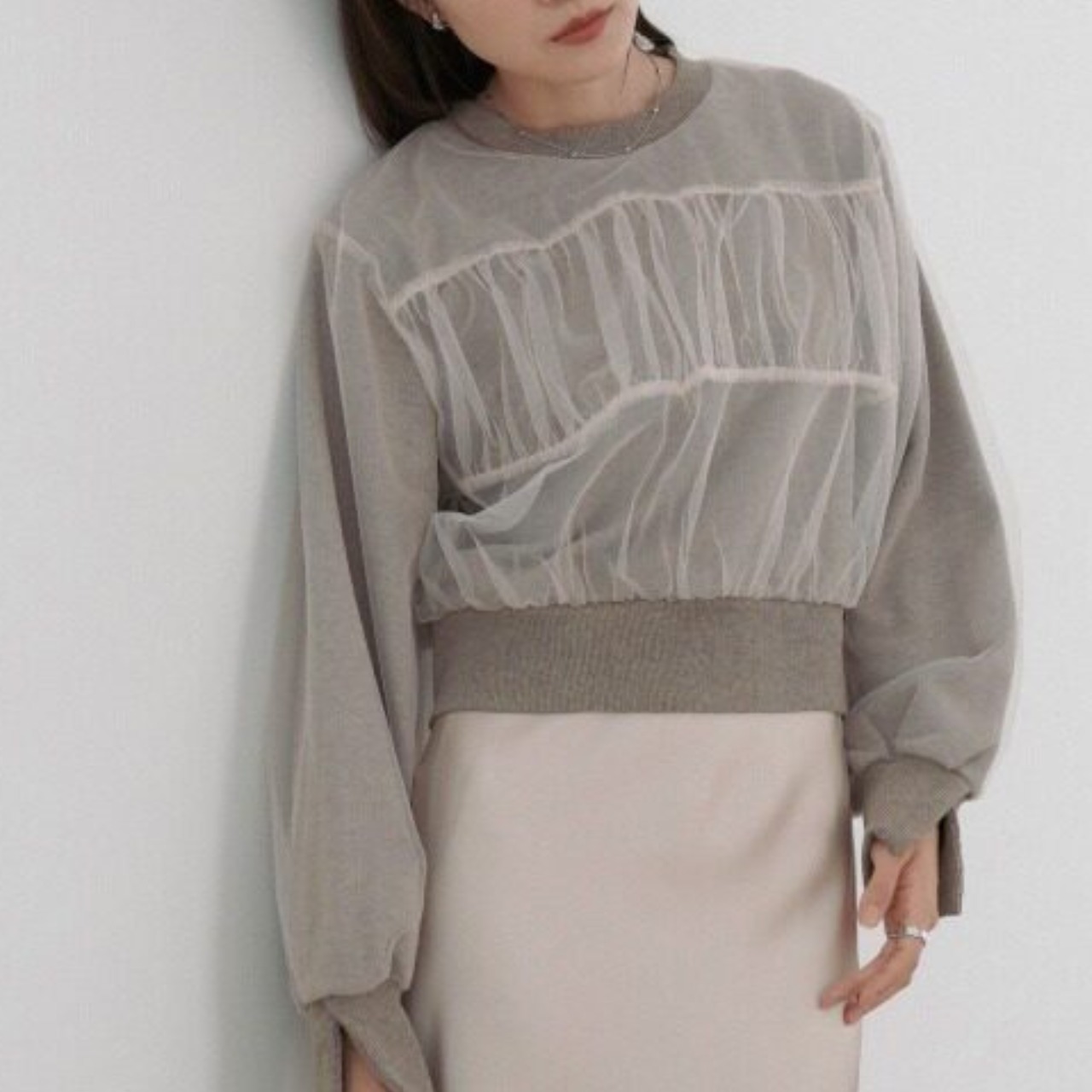 シアーレイヤード ドロップショルダー スウェット 　全4色　 00059