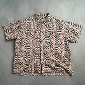 90s~ ST.JOHN'S BAY セントジョンズベイ リネン コットン 総柄 半袖シャツ XXL 古着