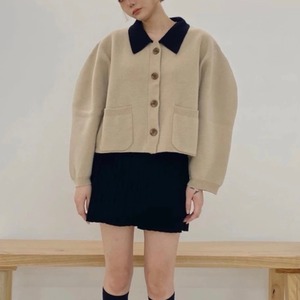 バイカラーショートニットジャケット A1026