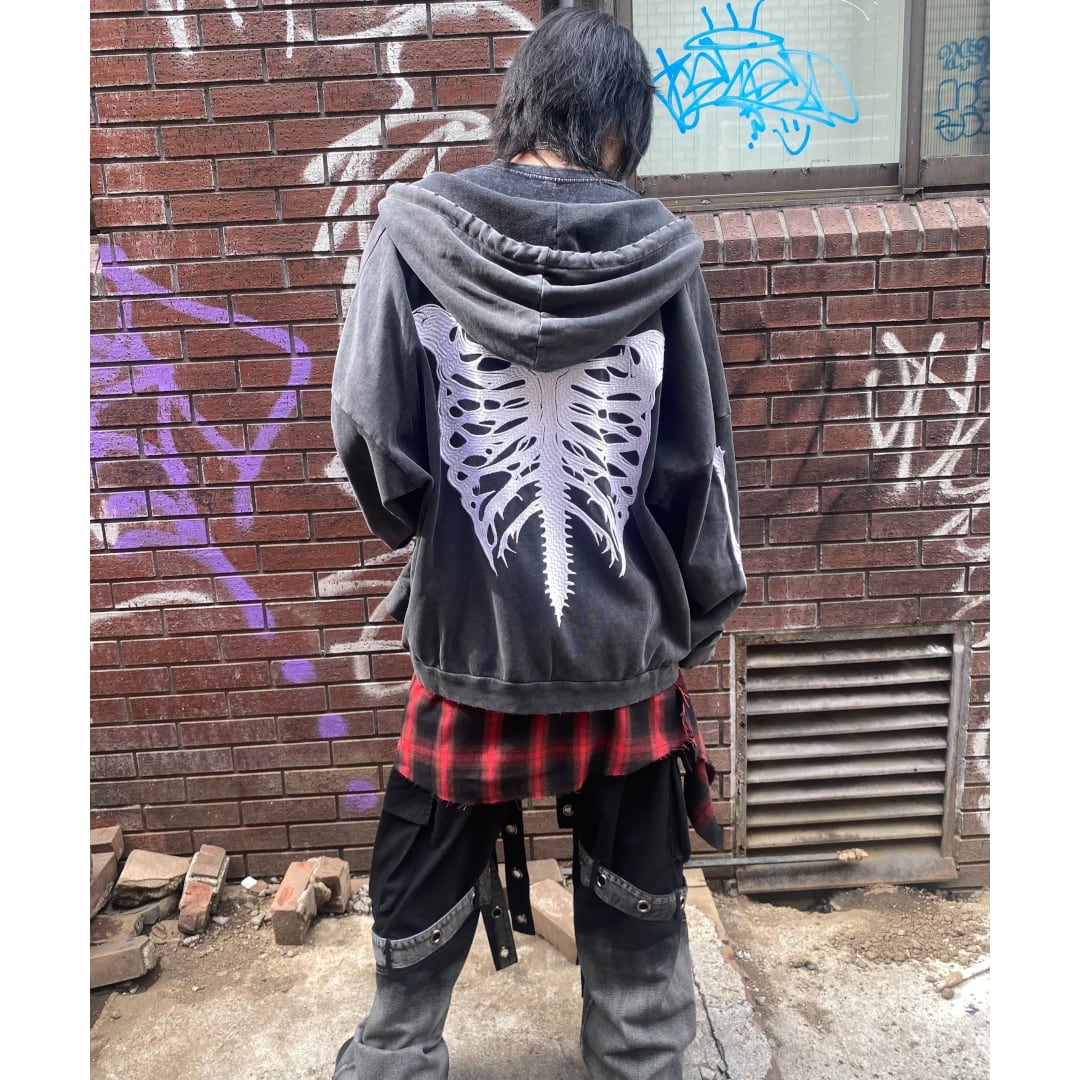 メンズから人気！】ピグメントBONE ZIPパーカー(LONG