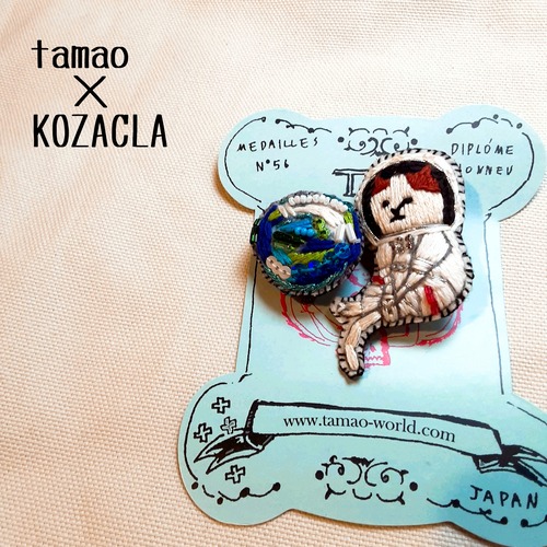 tamao×KOZACLA 刺繍  ﾐﾆ  ﾌﾞﾛｰﾁ  ｾｯﾄ  NYASA ﾈｺ  宇宙 ﾊﾝﾄﾞﾒｲﾄﾞ