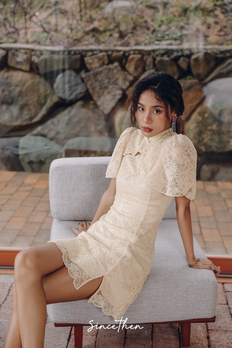 sincethen チャイナ風フラワーミニワンピース