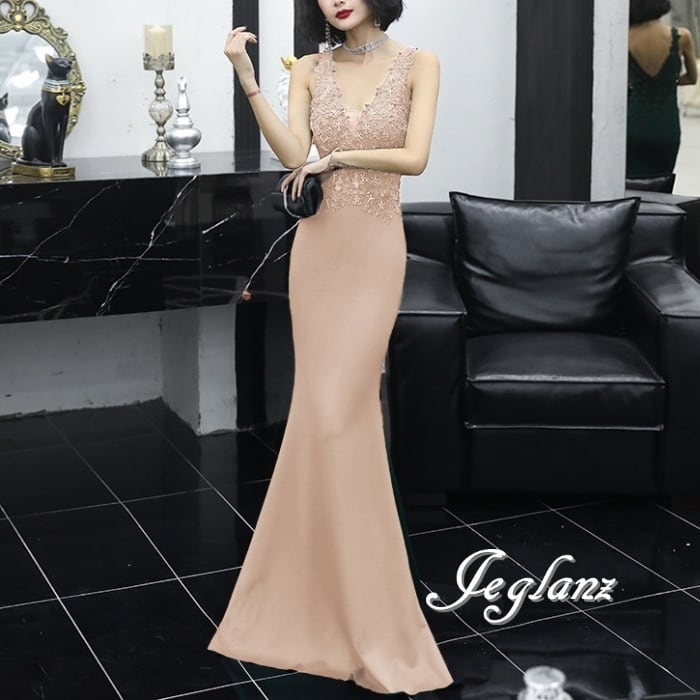 美ライン パーティ イブニングドレス ノースリーブ マーメイド 背中開き 5色 ♪(M6192)ζ