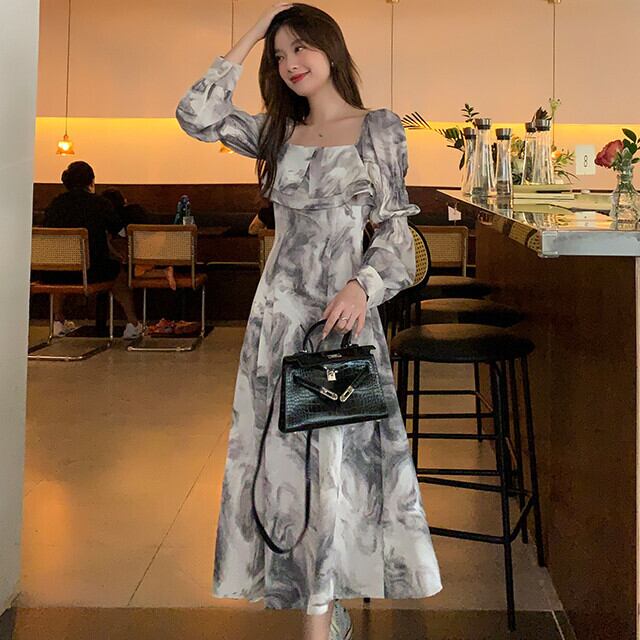 ワンピース レディース ロングワンピ 長袖 フリル ボリューム袖 ワンピース レディース ロングワンピ 長袖 フリル ボリューム袖